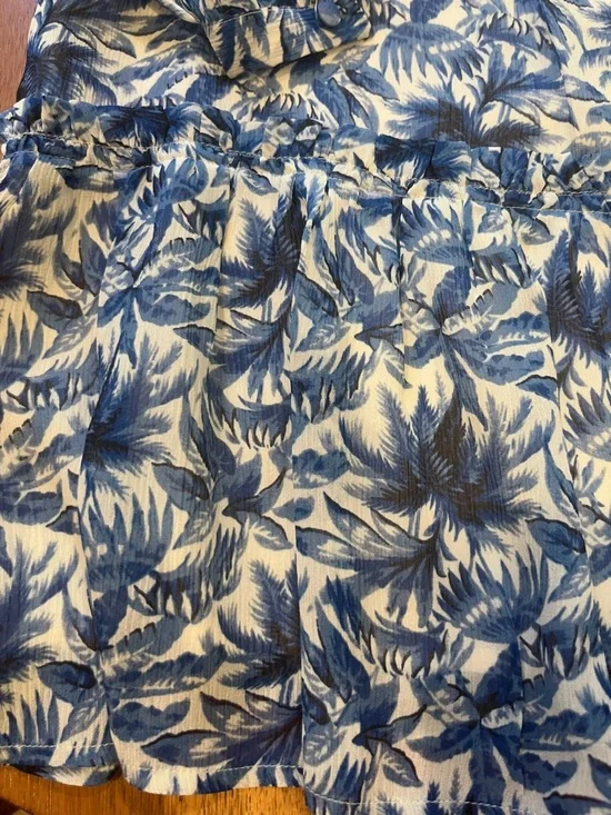 PAIGE Blue and White Palm-Print Long Sleeve Casual Dress - Picture 2 of 7